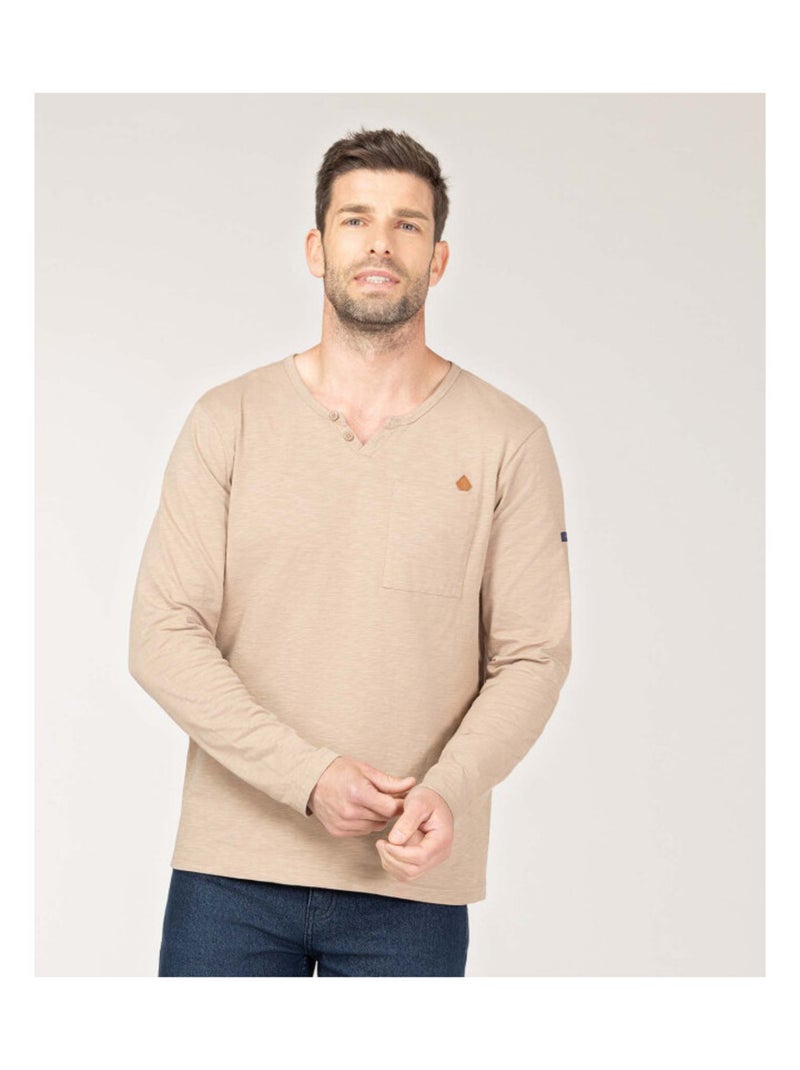 T-shirt Homme beige manches longues col tunisien Beige - Kiabi