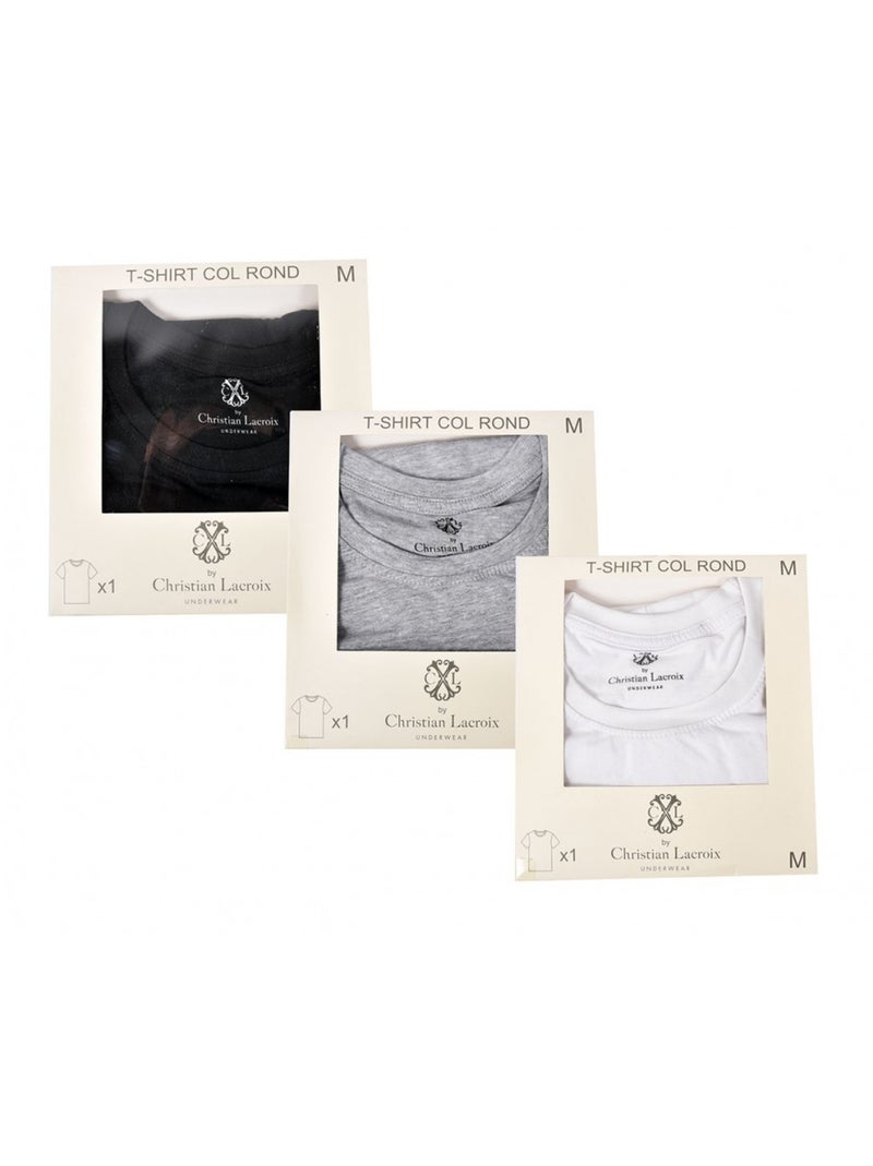 T shirt homme CHRISTIAN LACROIX - Pack de 3 Gris Blanc Noir - Kiabi