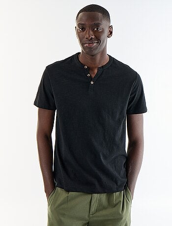 T-shirt homme en jersey flammé à col tunisien coupe regular