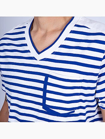 T-Shirt Homme Col V Rayé 'Breizh Océan', Tee Shirt Coton léger