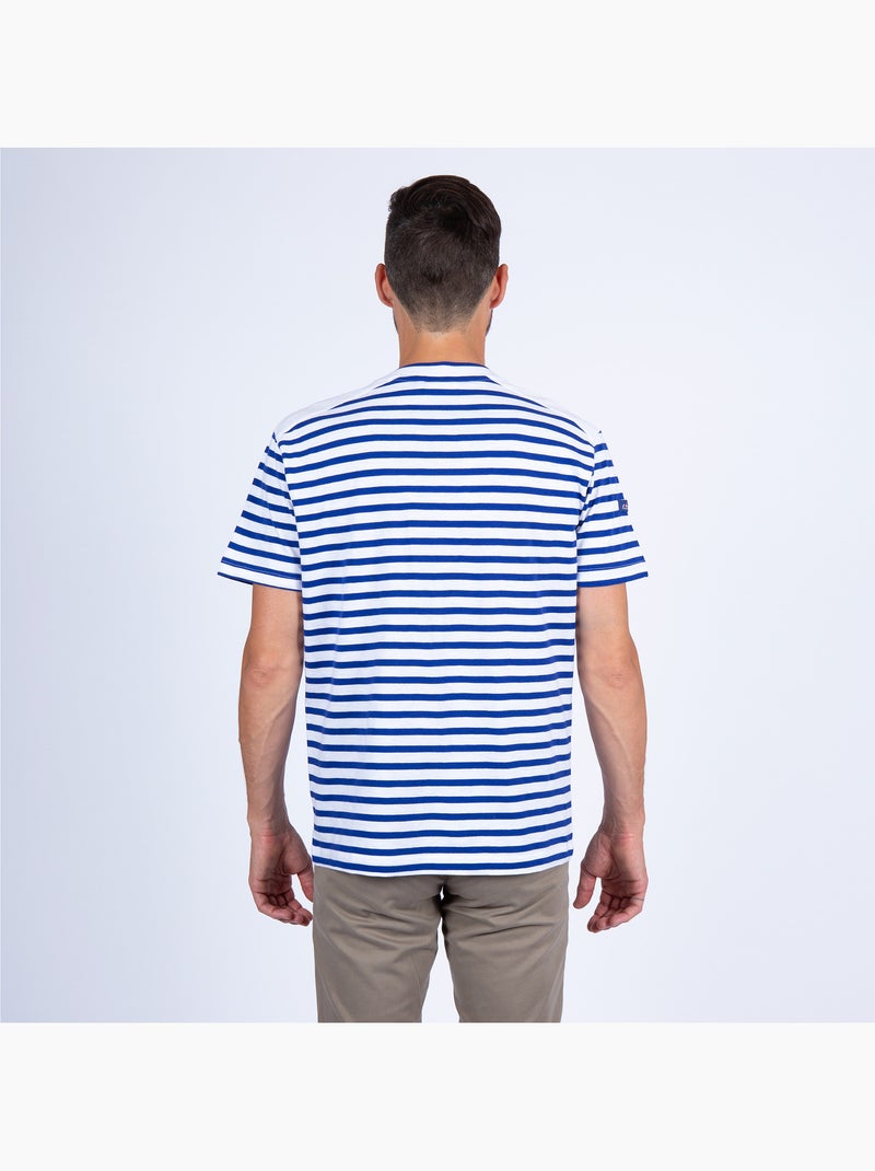 T-Shirt Homme Col V Rayé 'Breizh Océan', Tee Shirt Coton léger Blanc/Azur - Kiabi