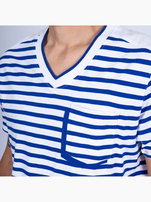 T-Shirt Homme Col V Rayé 'Breizh Océan', Tee Shirt Coton léger - Kiabi