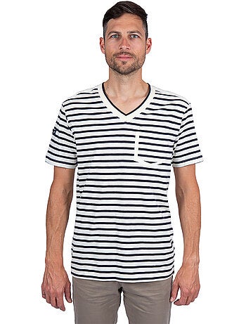 T-Shirt Homme Col V Rayé 'Breizh Océan', Tee Shirt Coton léger