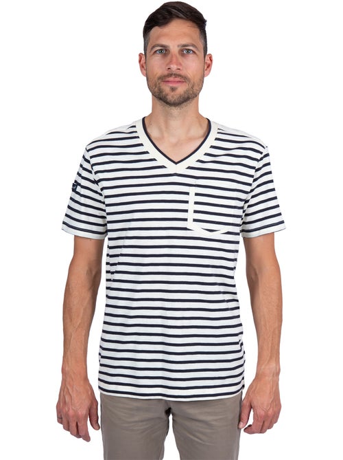 T-Shirt Homme Col V Rayé 'Breizh Océan', Tee Shirt Coton léger - Kiabi