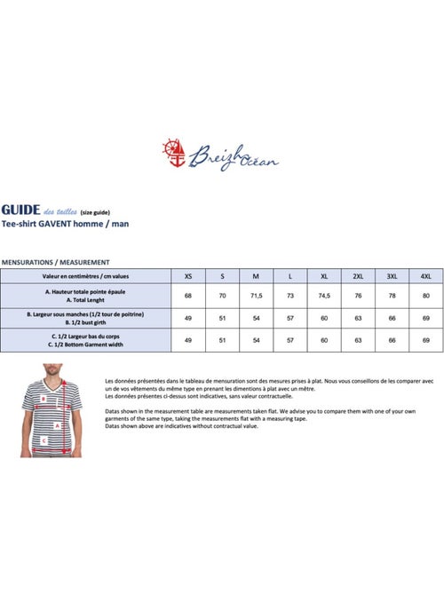 T-Shirt Homme Col V Rayé 'Breizh Océan', Tee Shirt Coton léger - Kiabi