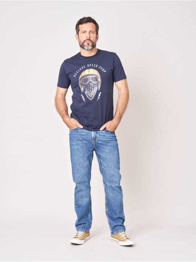 T-shirt homme en 100% coton jersey imprimé biker 'Deeluxe' Bleu nuit - Kiabi