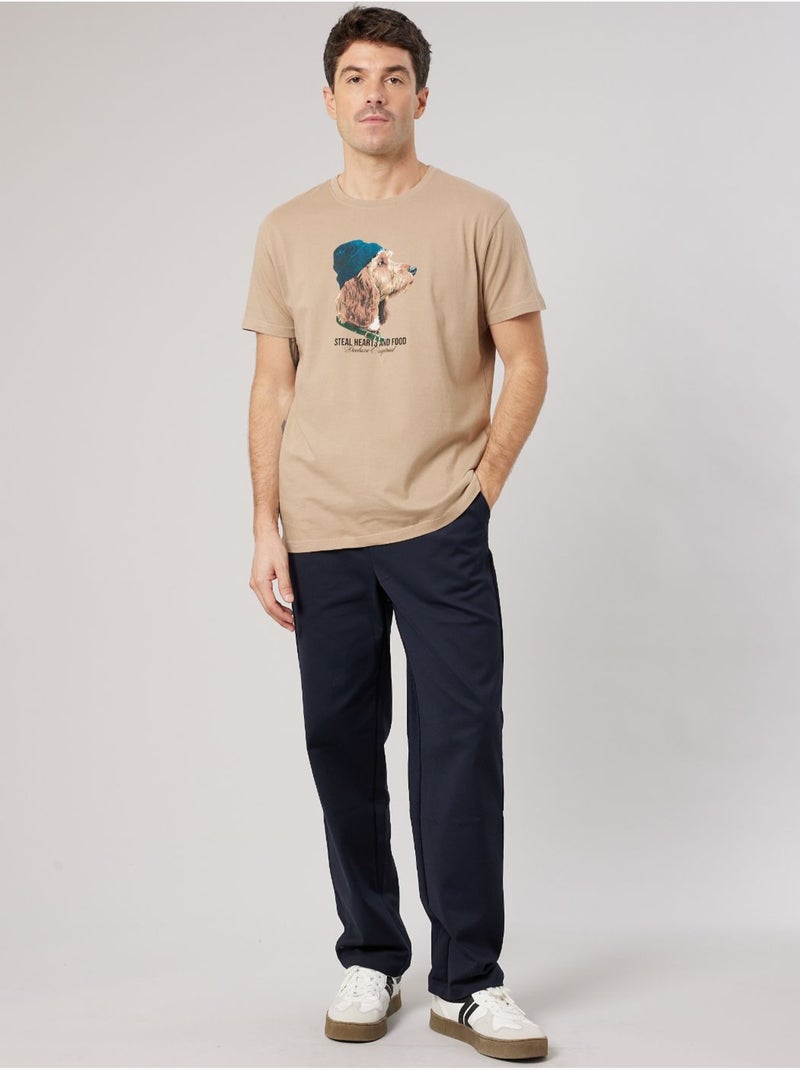T-shirt homme en 100% coton jersey imprimé chien stylisé 'deeluxe' Beige sable - Kiabi