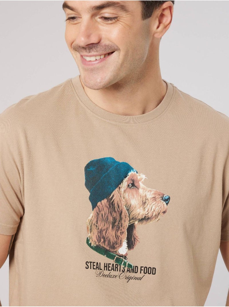 T-shirt homme en 100% coton jersey imprimé chien stylisé 'deeluxe' Beige sable - Kiabi