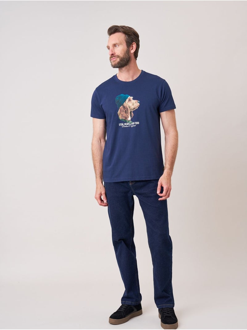 T-shirt homme en 100% coton jersey imprimé chien stylisé 'deeluxe' Bleu marine - Kiabi