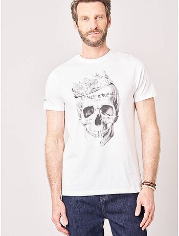 T-shirt homme en 100% coton jersey imprimé tête de mort couronnée 'deeluxe'
