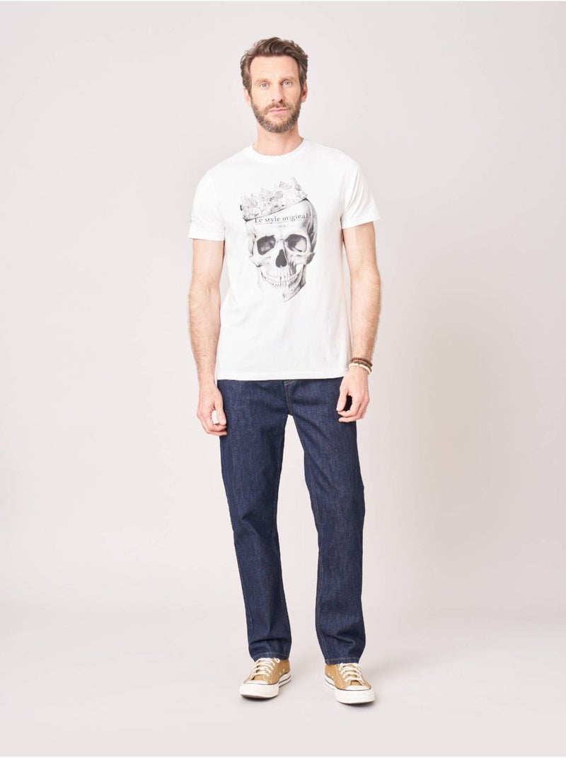 T-shirt homme en 100% coton jersey imprimé tête de mort couronnée  'Deeluxe' Ecru - Kiabi