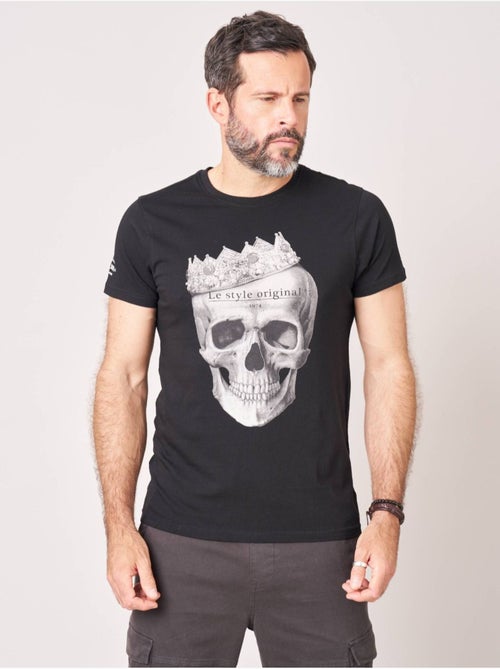 T-shirt homme en 100% coton jersey imprimé tête de mort couronnée  'Deeluxe' - Kiabi