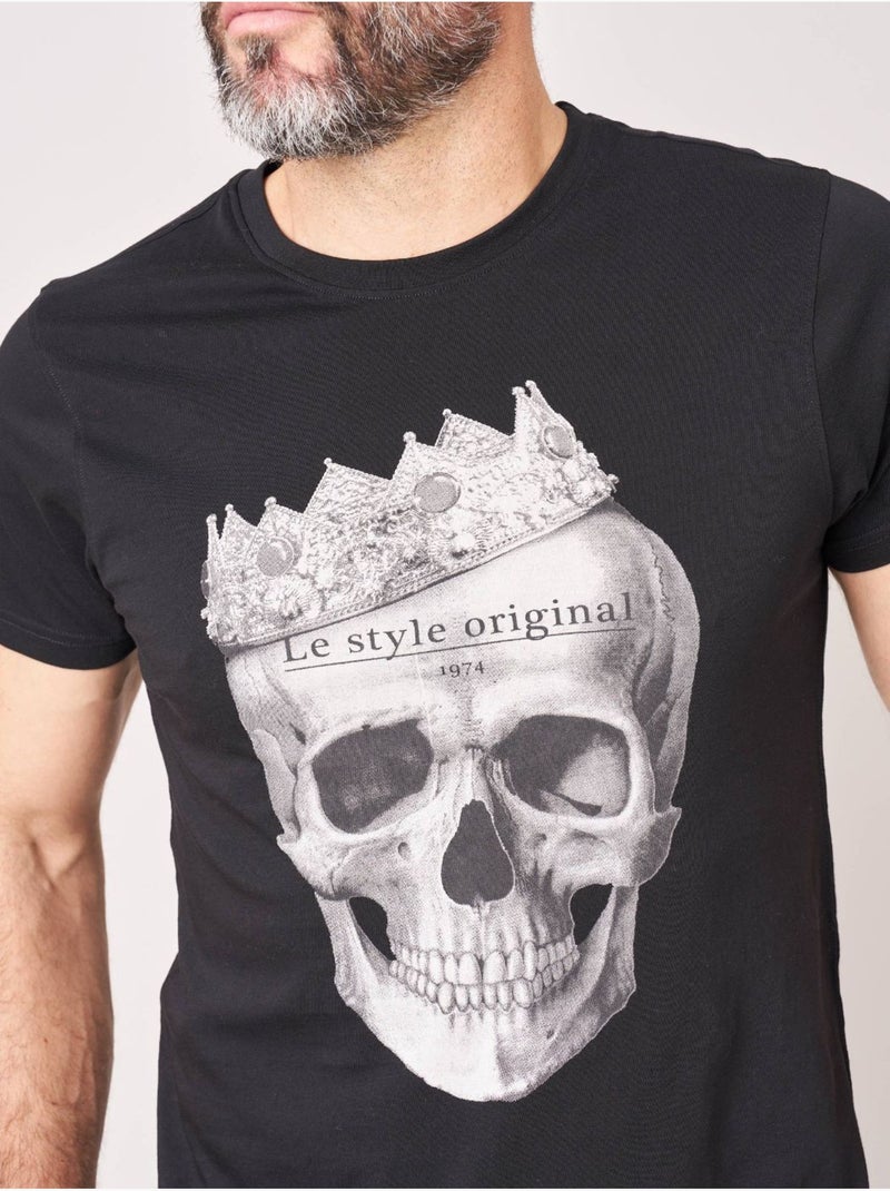 T-shirt homme en 100% coton jersey imprimé tête de mort couronnée  'Deeluxe' Noir - Kiabi