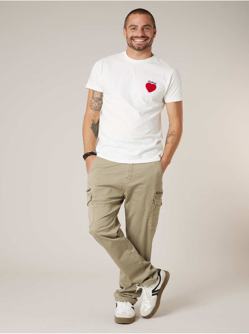 T-shirt homme en 100% coton motif coeur 'Deeluxe' Ecru - Kiabi