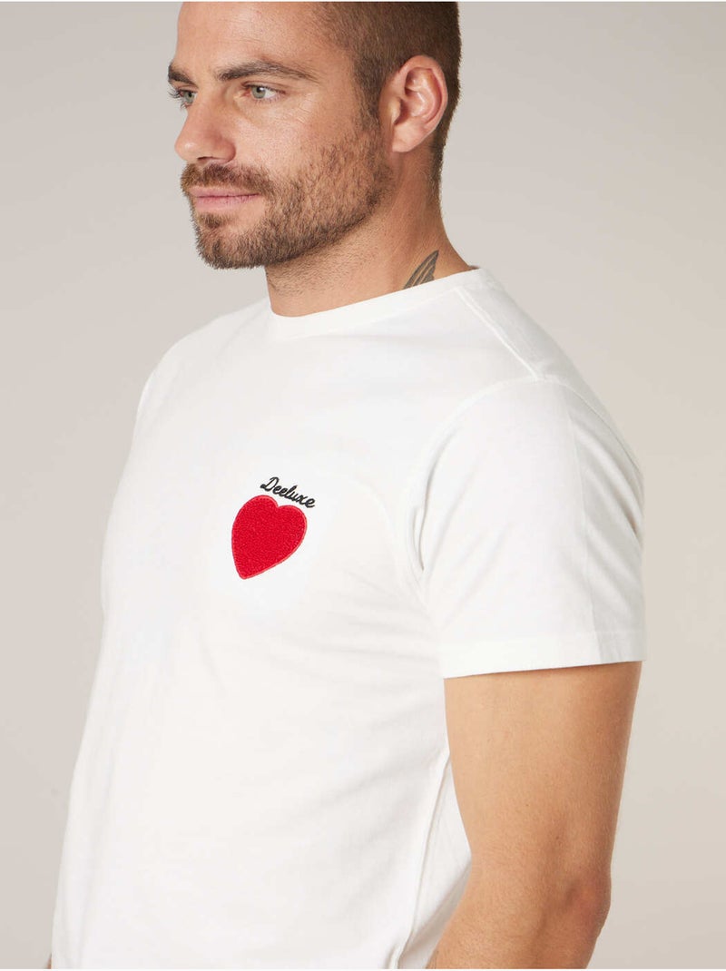 T-shirt homme en 100% coton motif coeur 'Deeluxe' Ecru - Kiabi