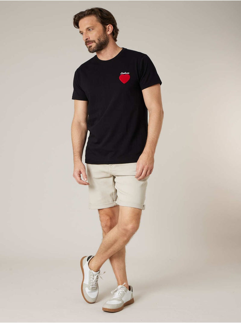T-shirt homme en 100% coton motif coeur 'Deeluxe' Noir - Kiabi