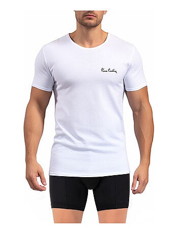 T-shirt homme en col rond avec broderie signature sur la poitrine Pierre Cardin