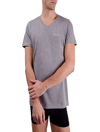 T-shirt homme en col v avec broderie sur la poitrine Pierre Cardin