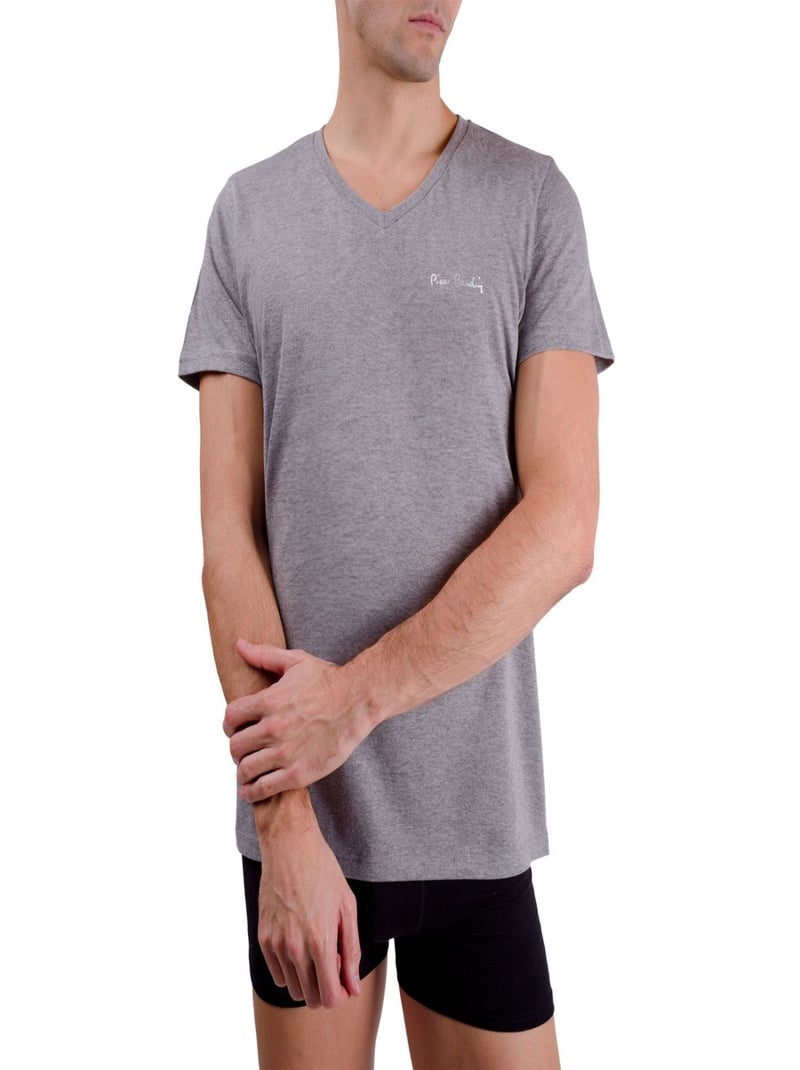 T-shirt homme en col v avec broderie sur la poitrine Pierre Cardin Gris - Kiabi