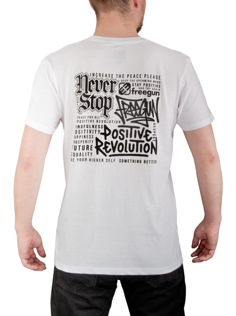 T-shirt homme en coton 140GSM imprimé devant et dos Bony Freegun Blanc - Kiabi