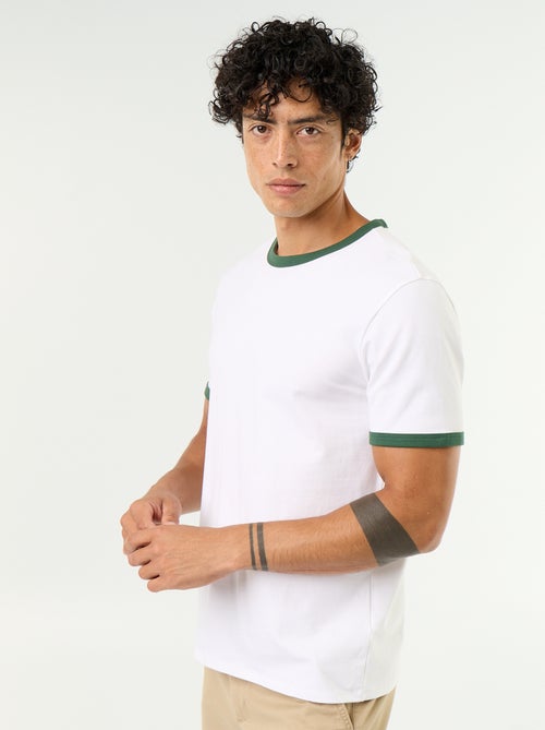 T-shirt homme en coton à col contrastant - Kiabi