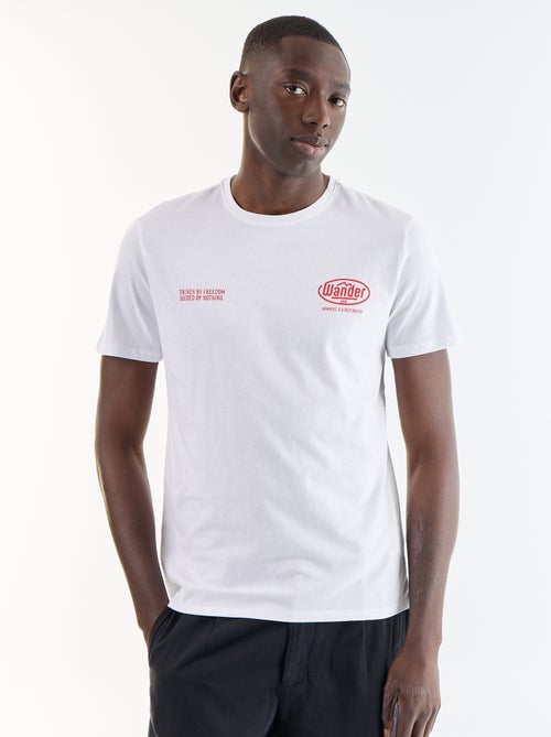 T-shirt homme en coton à col rond avec motif placé - Kiabi