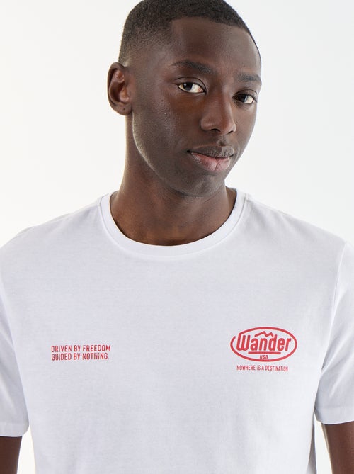 T-shirt homme en coton à col rond avec motif placé - Kiabi