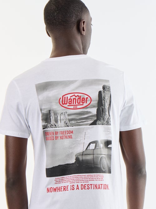 T-shirt homme en coton à col rond avec motif placé - Kiabi