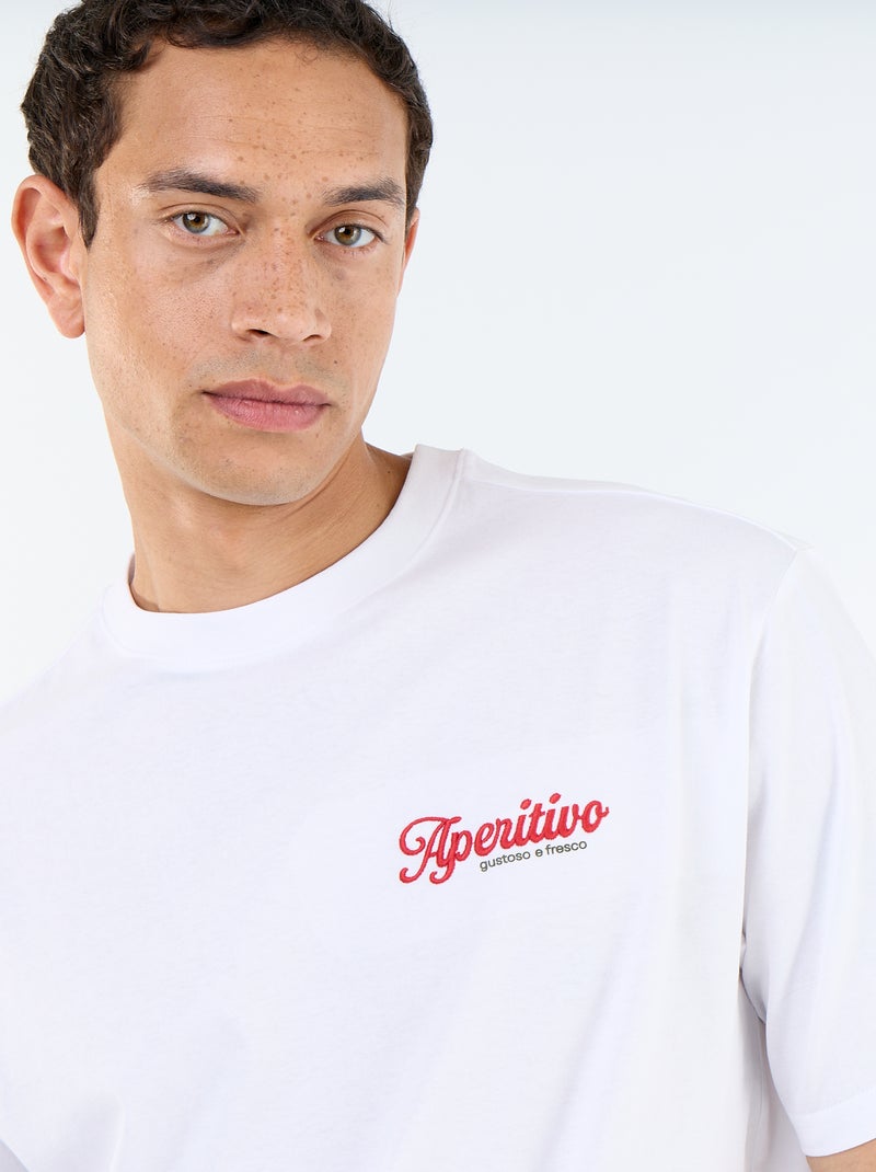 T-shirt homme en coton à col rond avec motif placé Blanc - Kiabi