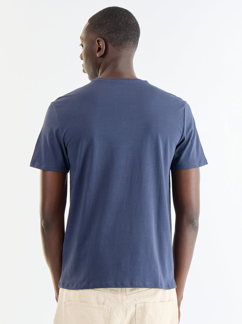 T-shirt homme en coton à col rond avec motif placé Bleu - Kiabi