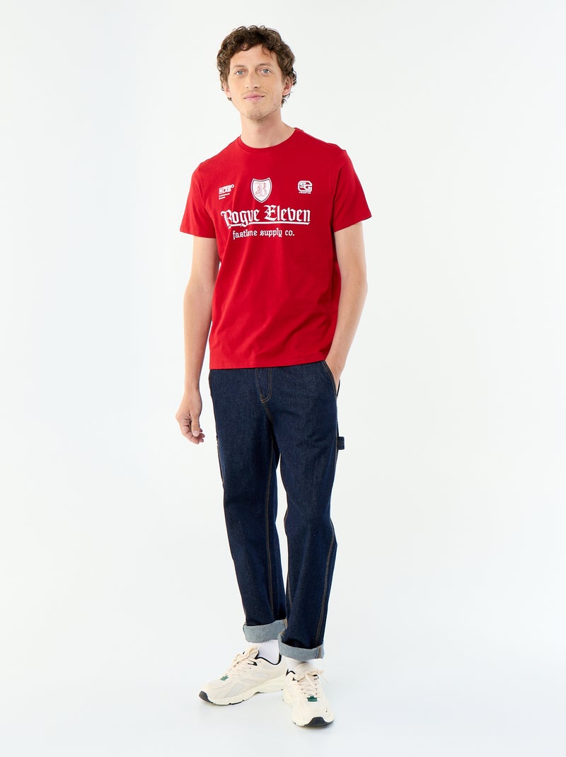T-shirt homme en coton à col rond avec motif placé Rouge - Kiabi