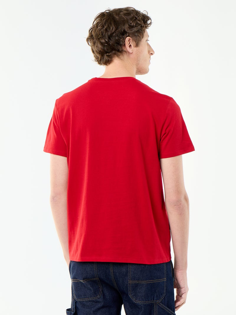 T-shirt homme en coton à col rond avec motif placé Rouge - Kiabi