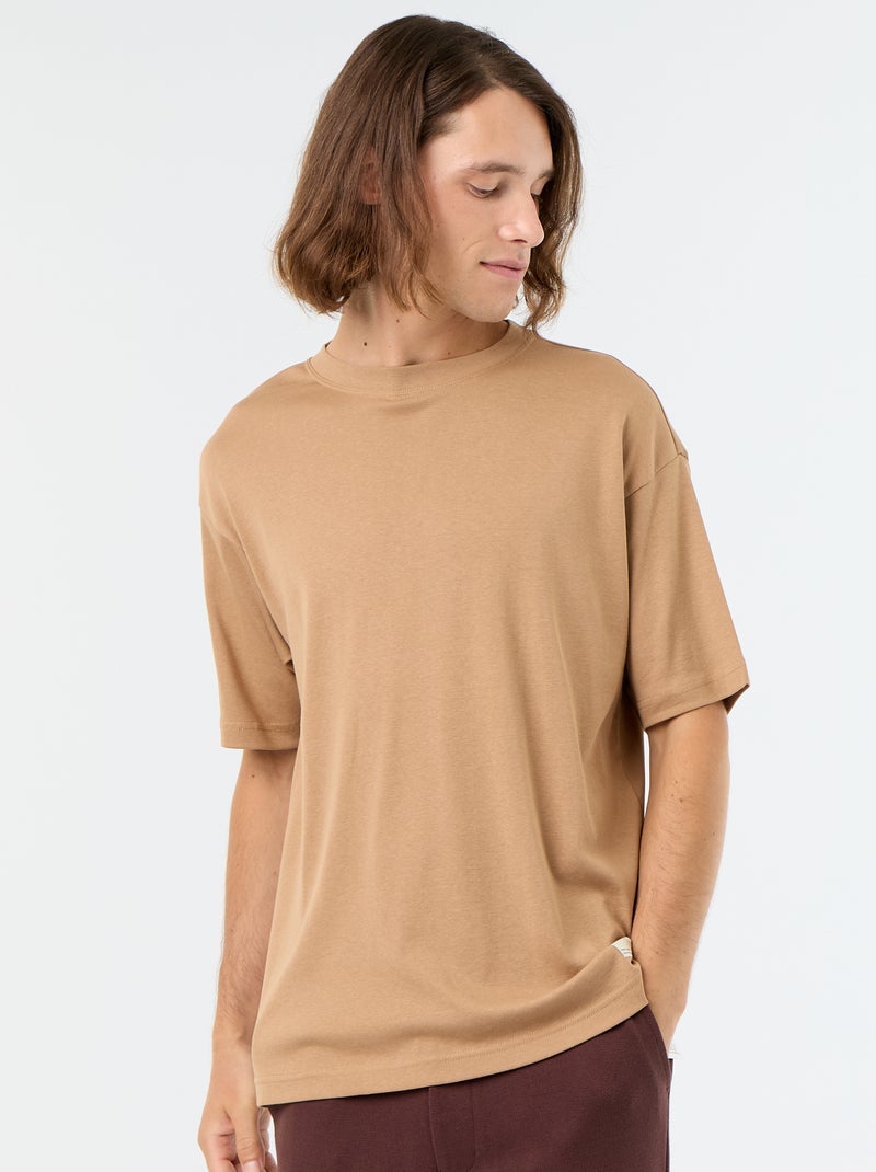 T-shirt Homme en coton à col rond Beige - Kiabi