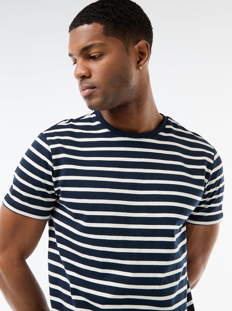 T-shirt homme en coton à col rond Bleu - Kiabi