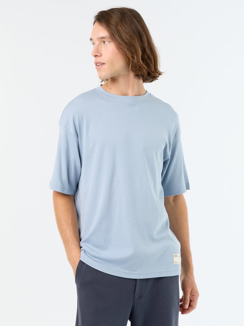 T-shirt homme en coton à col rond Bleu - Kiabi
