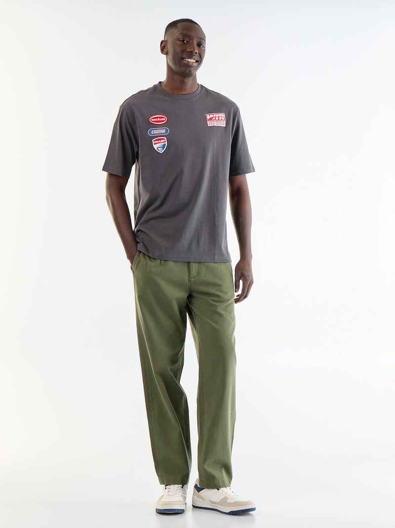 T-shirt homme en coton à col rond Gris - Kiabi