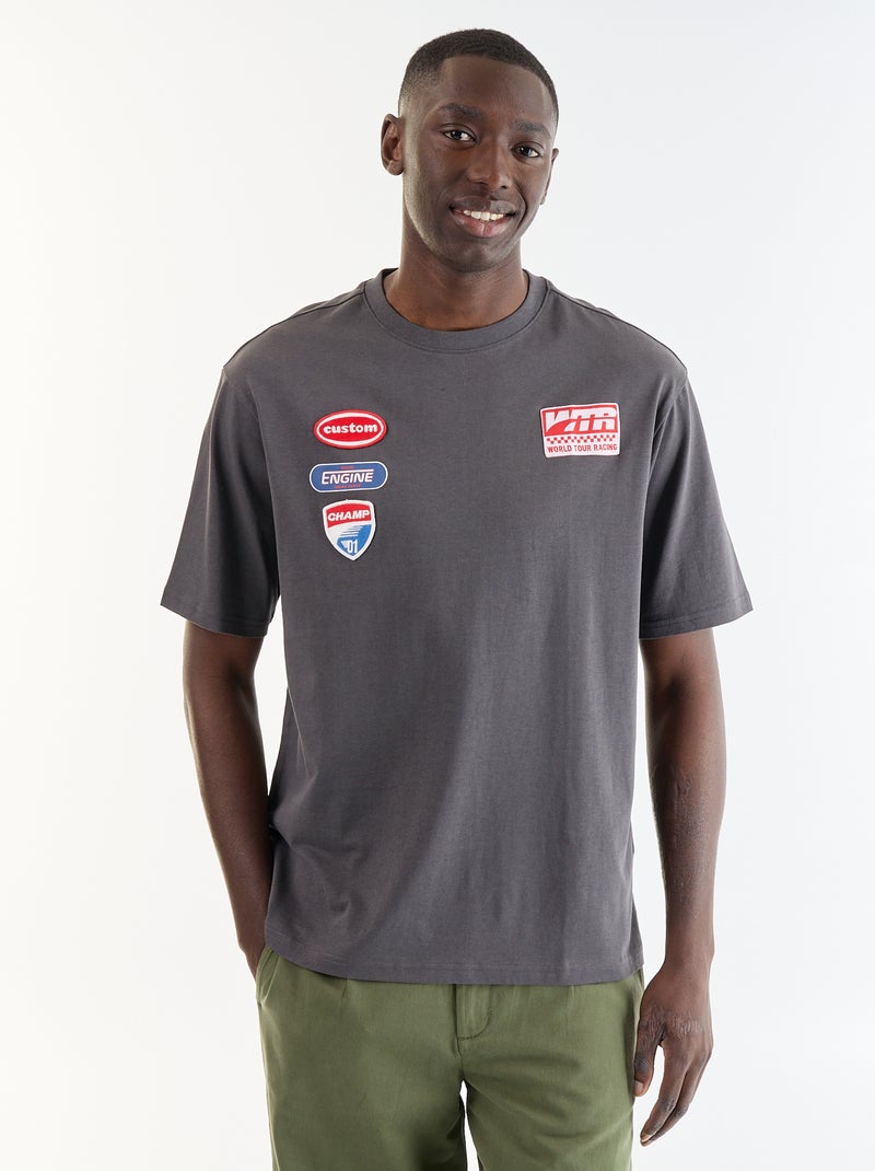 T-shirt homme en coton à col rond Gris - Kiabi