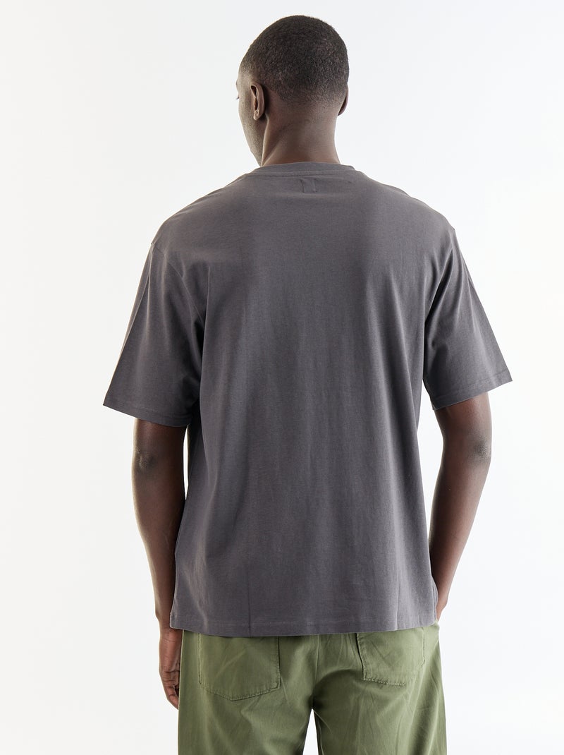 T-shirt homme en coton à col rond Gris - Kiabi