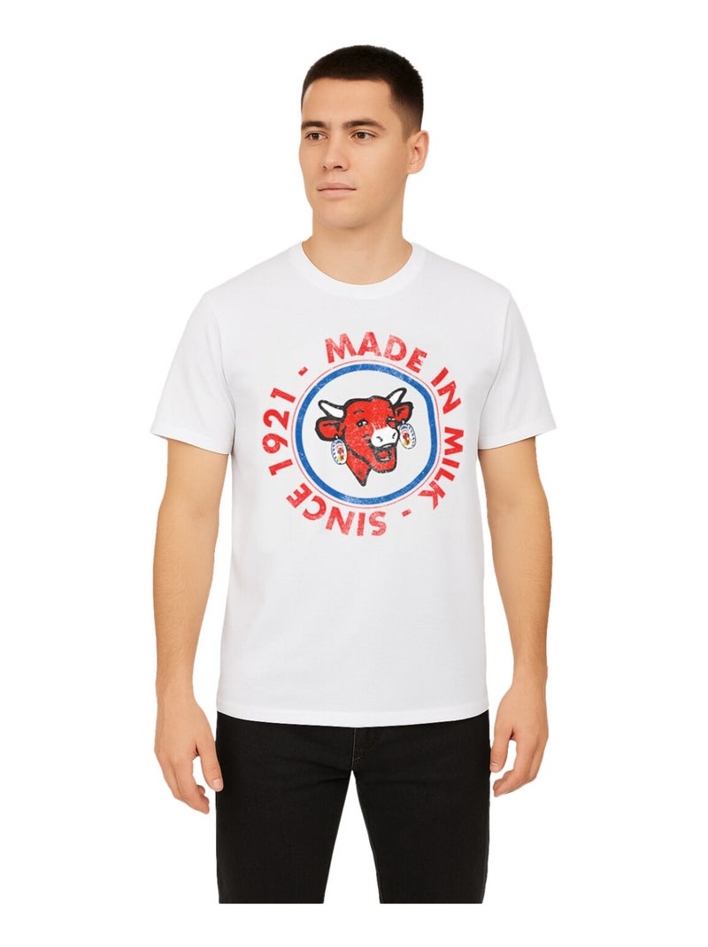 T-shirt homme en coton à col rond imprimé  La Vache Qui Rit Freegun Blanc - Kiabi