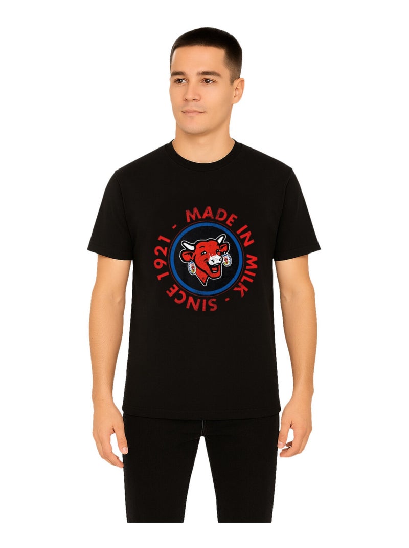 T-shirt homme en coton à col rond imprimé  La Vache Qui Rit Freegun Noir Rouge - Kiabi