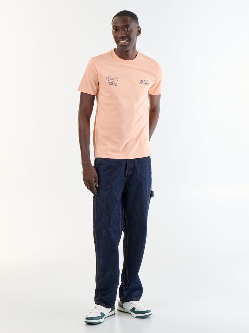 T-shirt homme en coton à col rond imprimé Orange - Kiabi