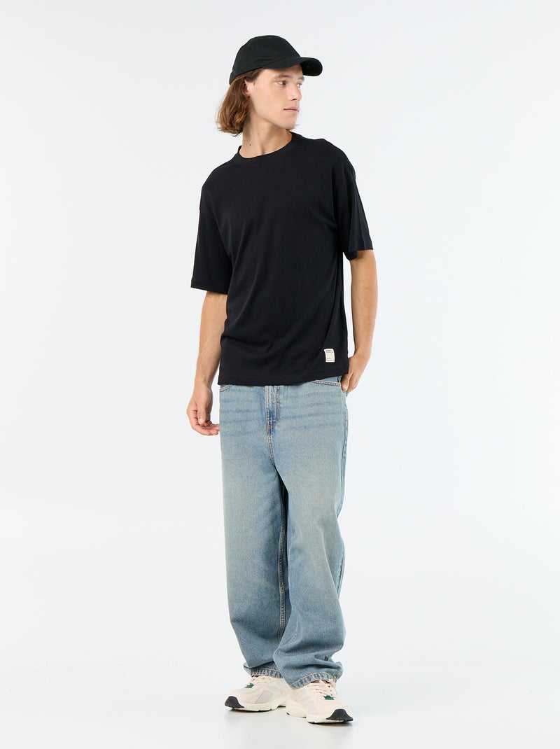 T-shirt homme en coton à col rond Noir - Kiabi