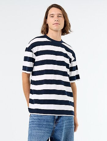 T-shirt homme en coton à col rond rayé