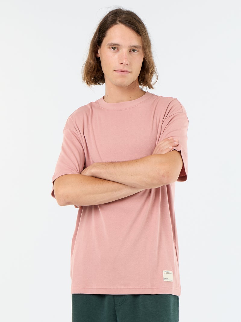 T-shirt homme en coton à col rond Rose - Kiabi