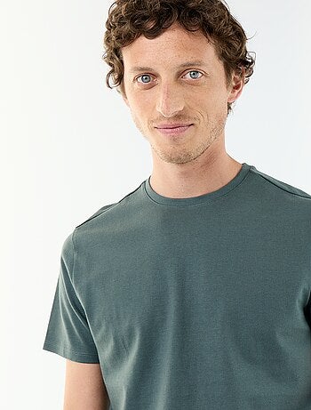 T-shirt uni en coton pour homme à col rond
