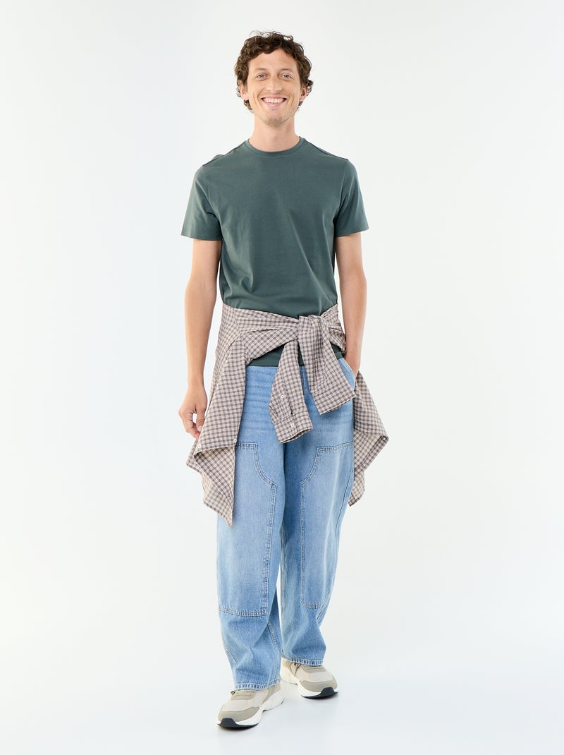 T-shirt homme en coton à col rond Vert - Kiabi