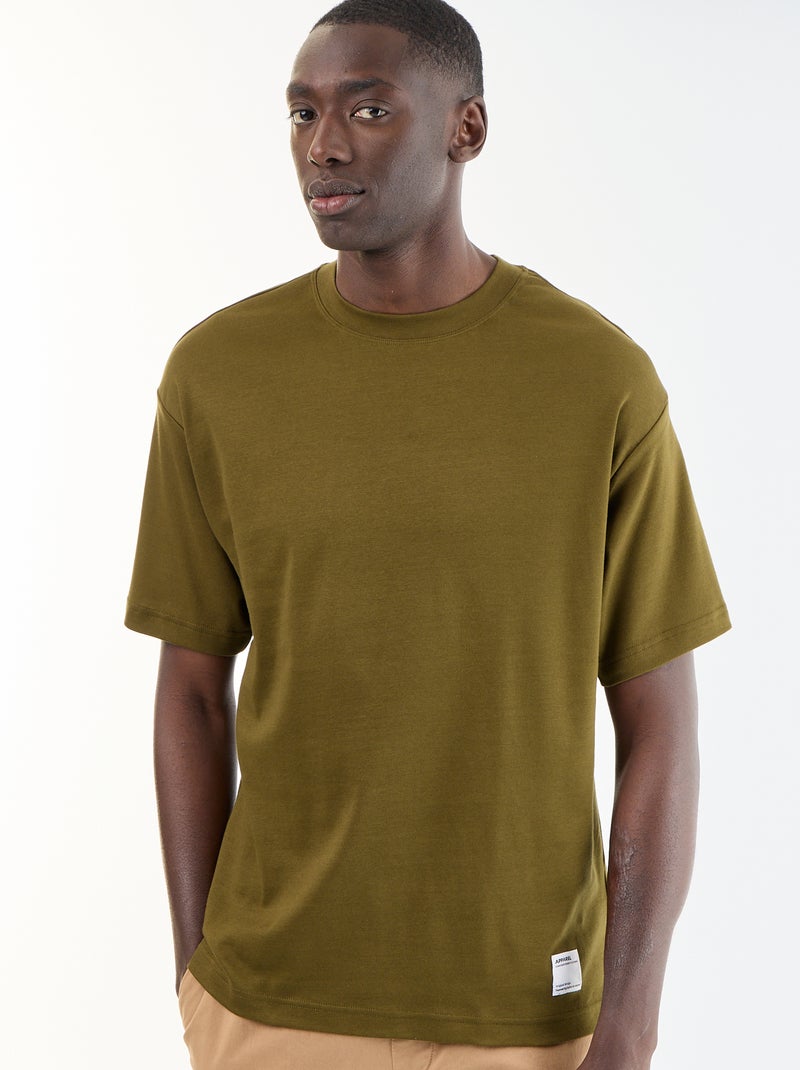 T-shirt homme en coton à col rond Vert - Kiabi