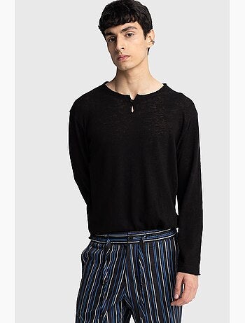 T-shirt homme en coton à col v et manches longues giesto