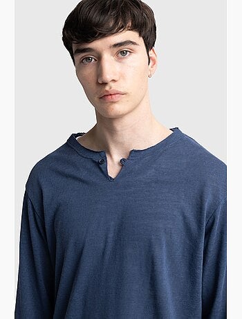 T-shirt homme en coton à col v et manches longues giesto