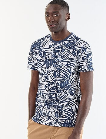 T-shirt homme en coton bio à motif placé et col rond